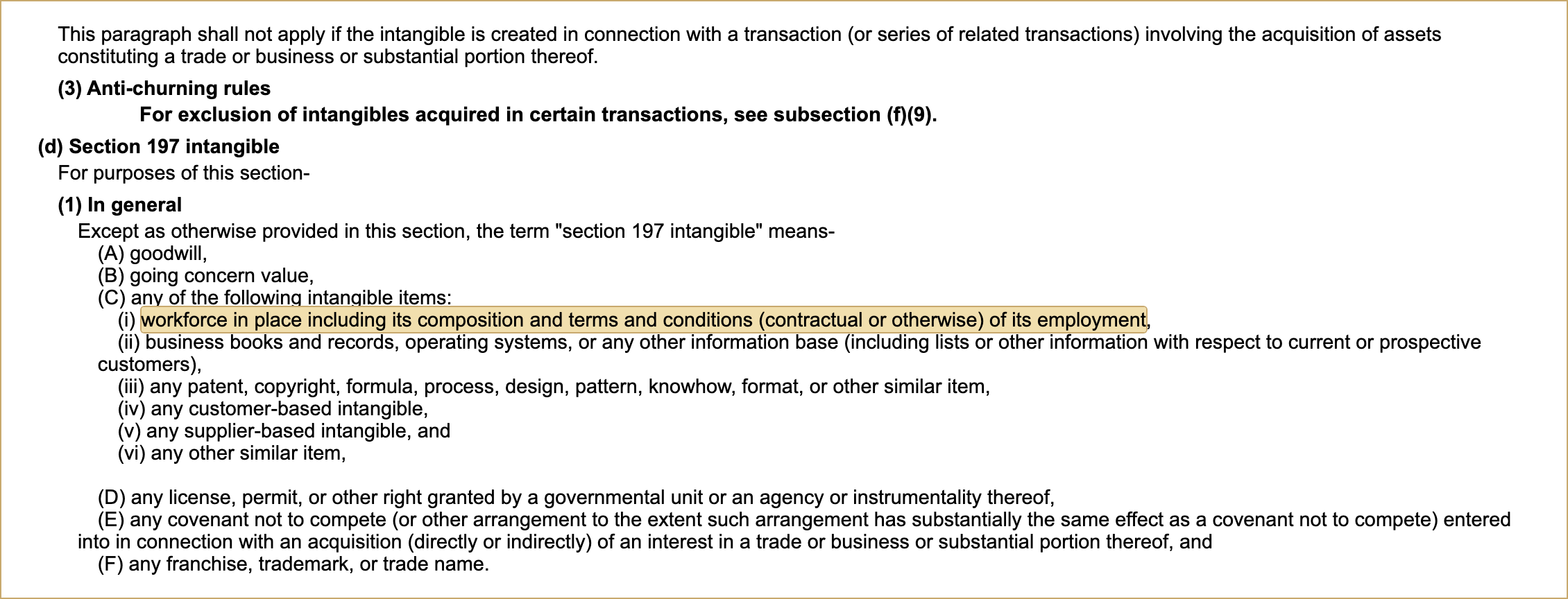 26 U.S.C. 197(d)(1), from the U.S. Code (Office of the Law Revision Counsel), read 29 September 2026. Highlight added.